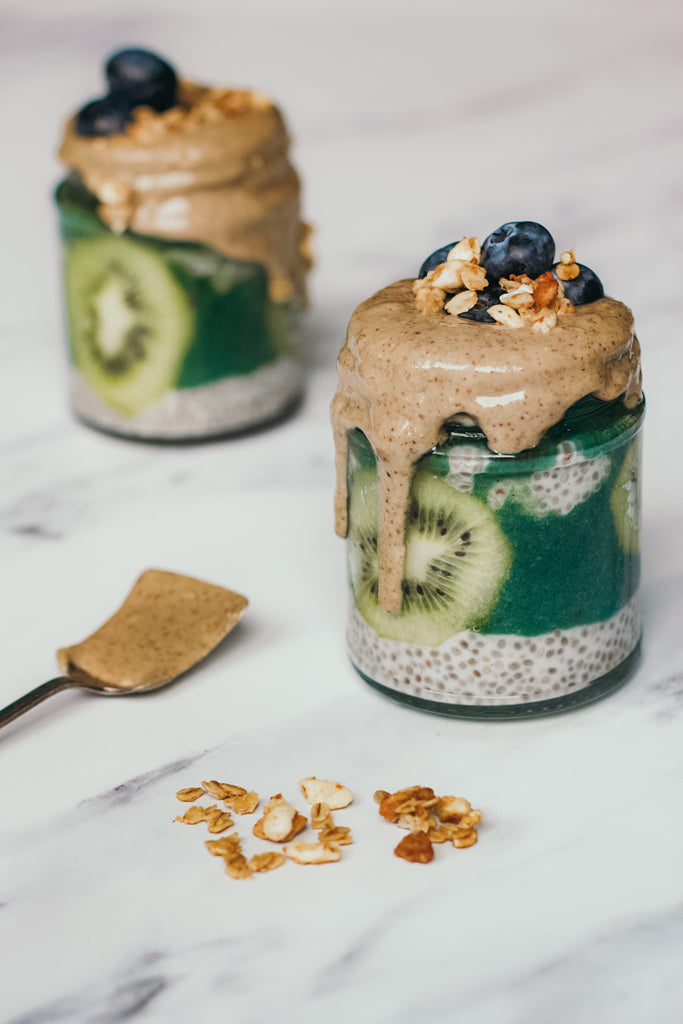 Coconut, kiwi & lime chia pudding recipe with ABC nut butter