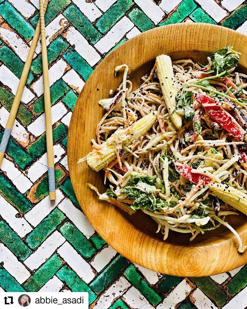 Cold noodle salad with a dressing made from Butter Nut of London's Cashew Coconut Cardamom nut butter | Photo by @abbie_asadi